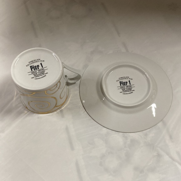 Pier 1 Gold Swirl Porcelain Cup and Saucer Set - Picture 6 of 10